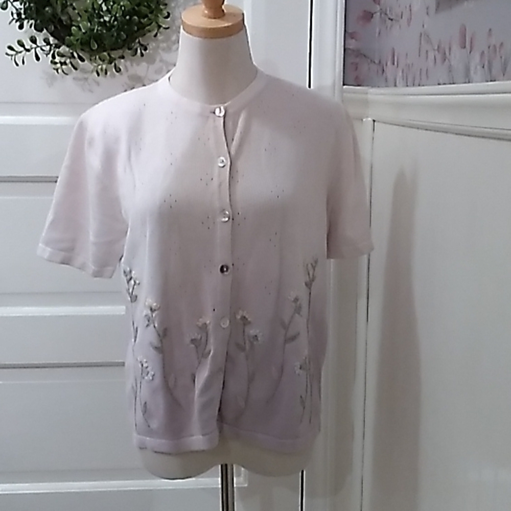 Alfred Dunner PL floral cardigan sweater short sleeve vintage grandma 👵 granny